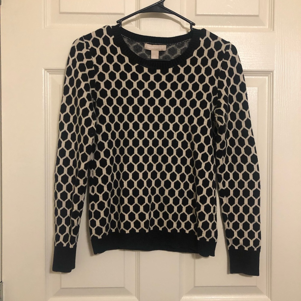 Banana Republic Black and Cream Honeycomb Crewneck Sweater